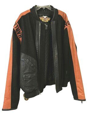 Vintage Harley Davidson Varsity Orange Black Leather Wool Men's Jacket XL1980s